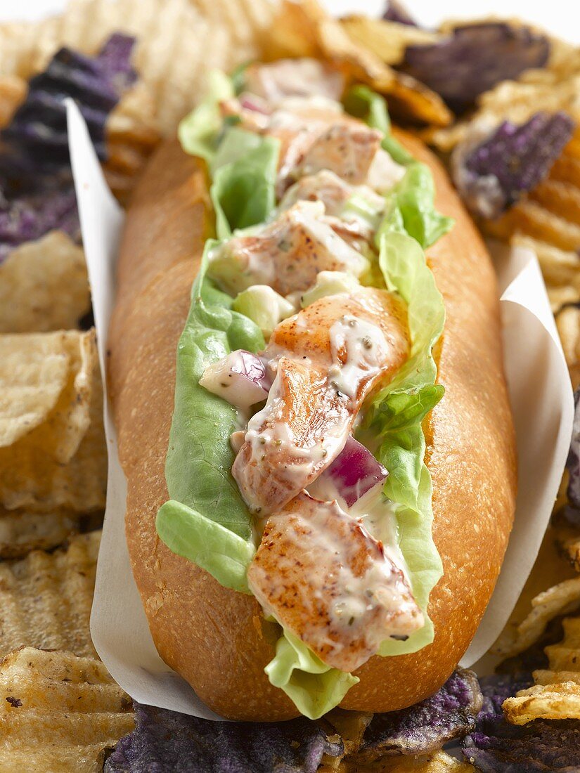 Lobster Roll with Potato Chips, Close Up