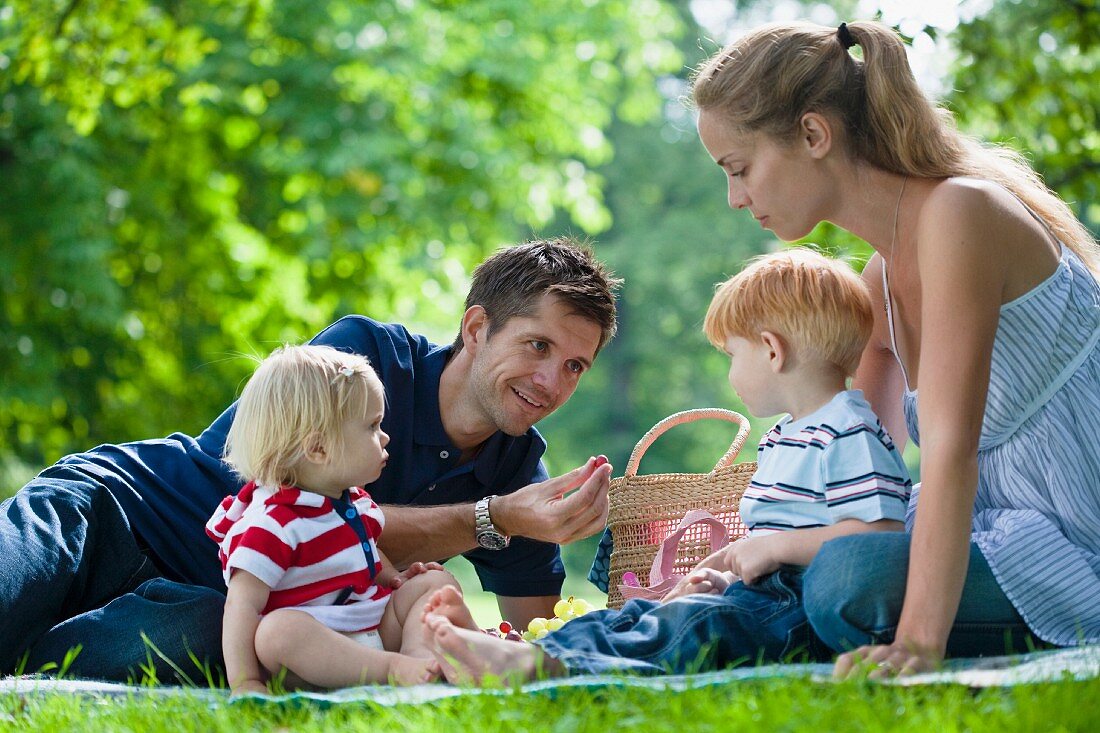A young family having a picnic