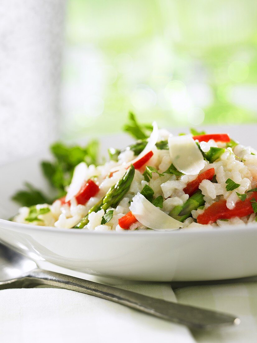 Asparagus risotto with pepper and Parmesan