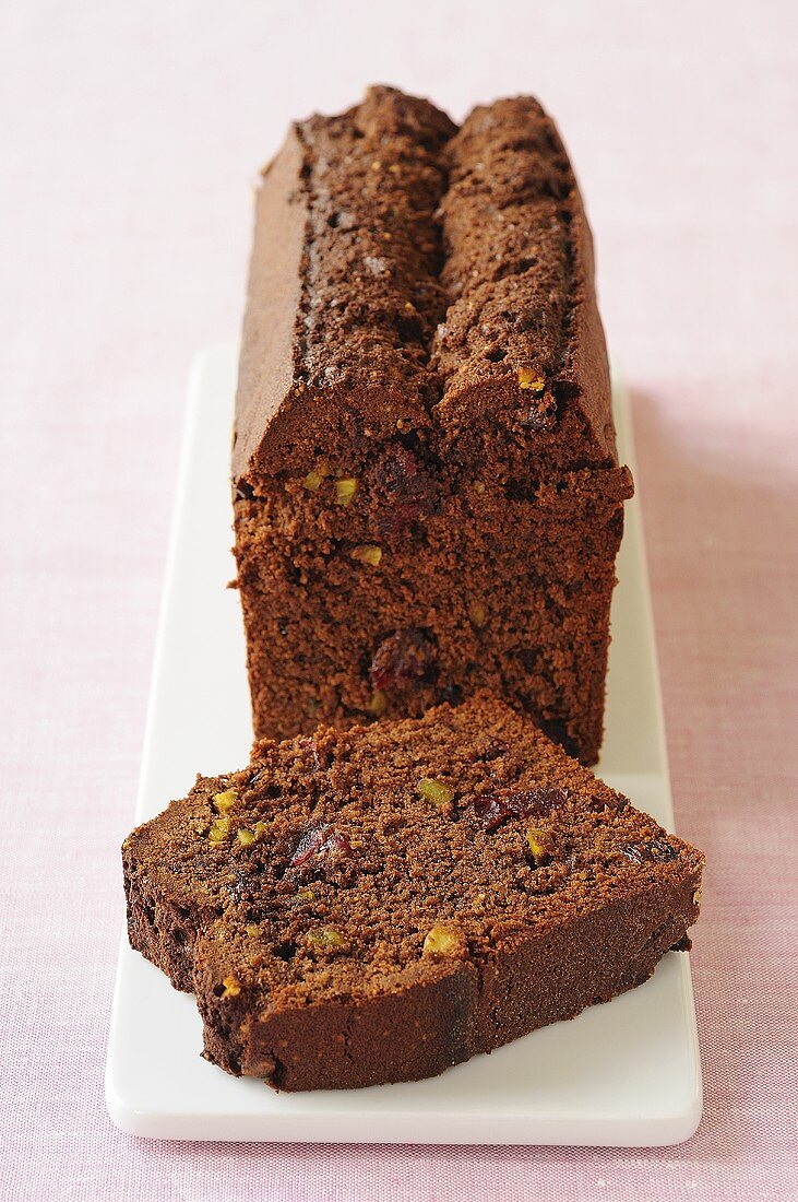 Chocolate cake with pistachios and cranberries