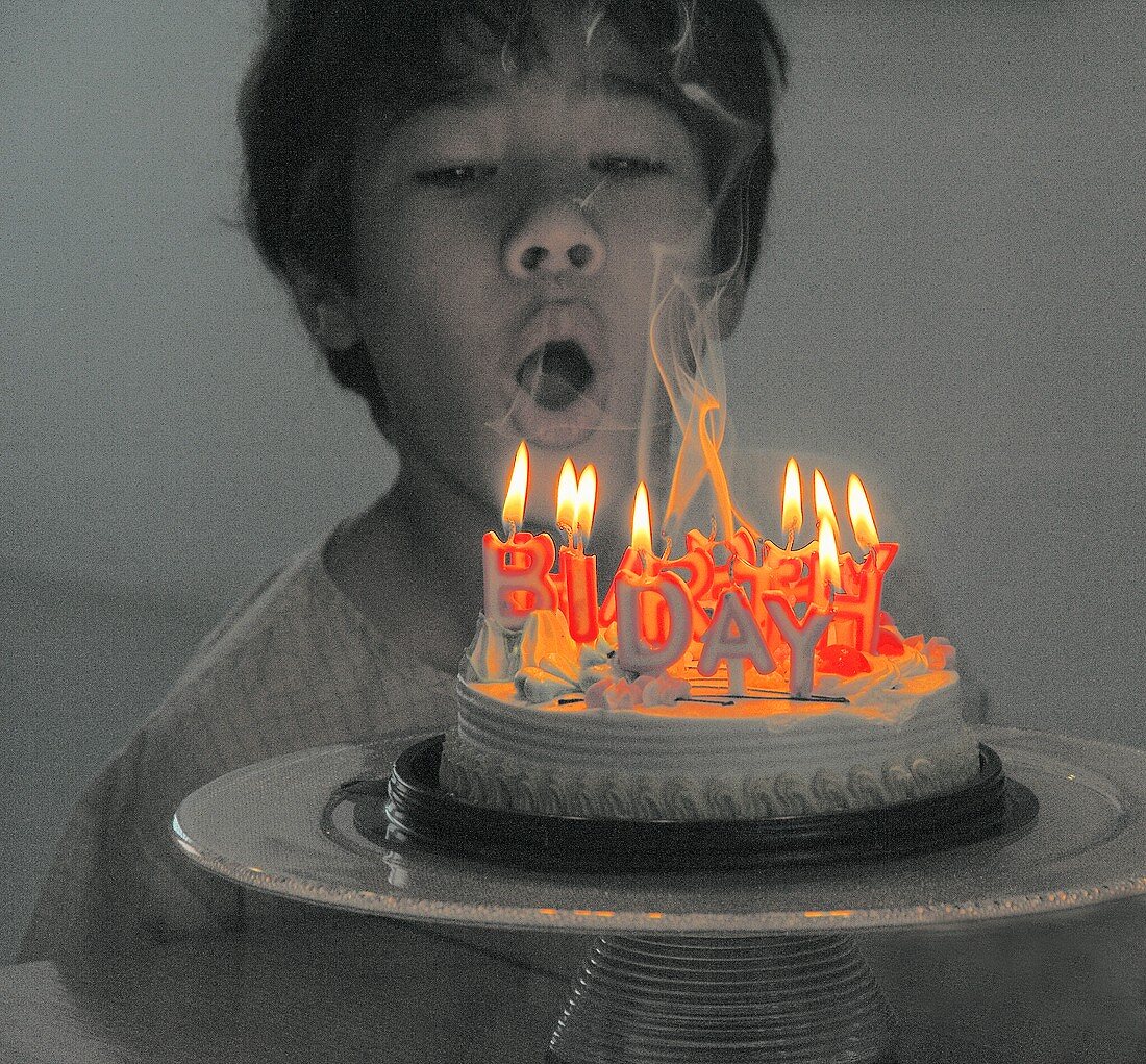 A boy with a birthday cake (alienated)