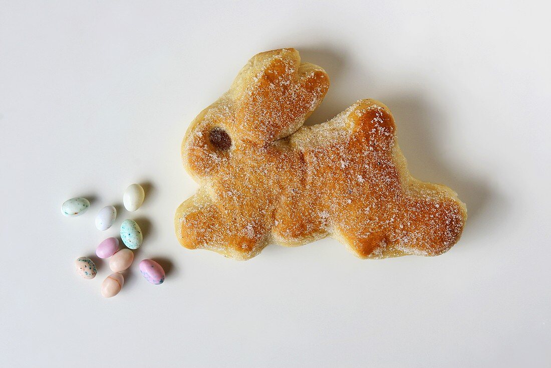 Baked Easter bunnies with sugar eggs