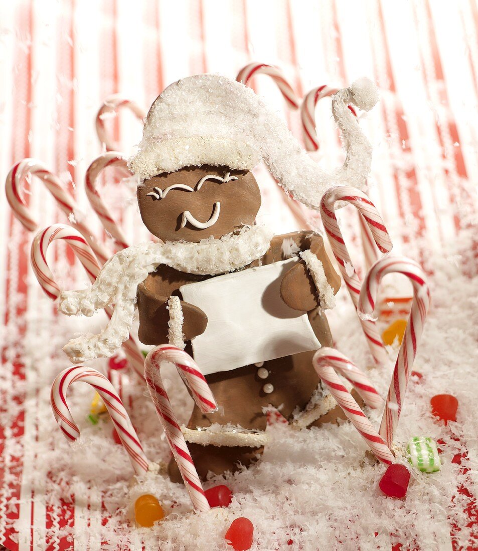 Gingerbread Man with Candy Canes, Snow and Candies