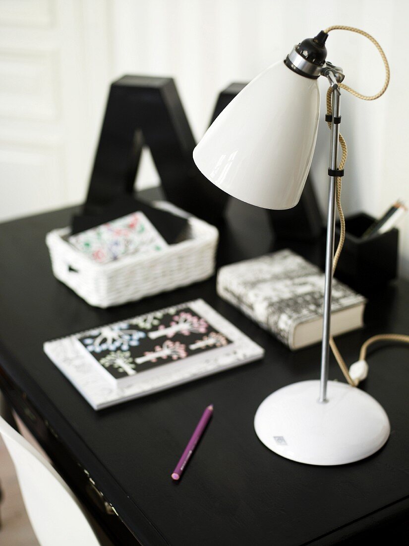 A black and white designer desk