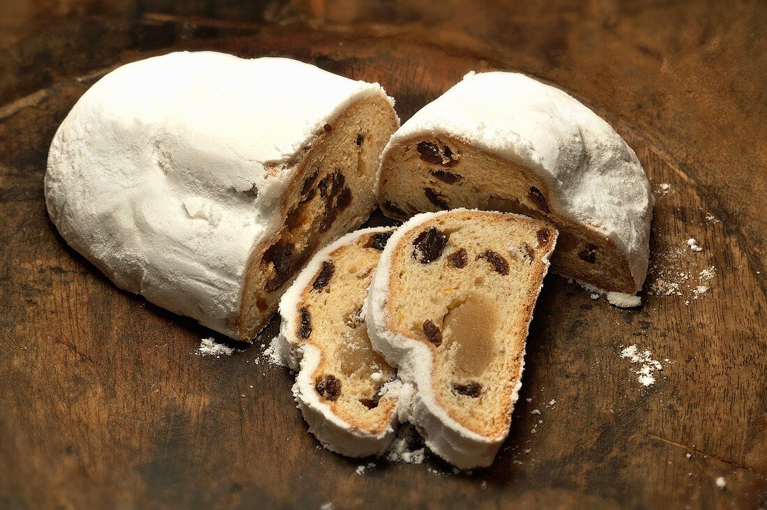 Marzipan stollen, sliced