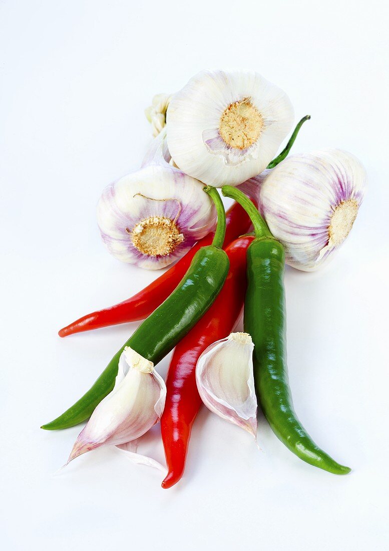 Fresh garlic and chilli peppers