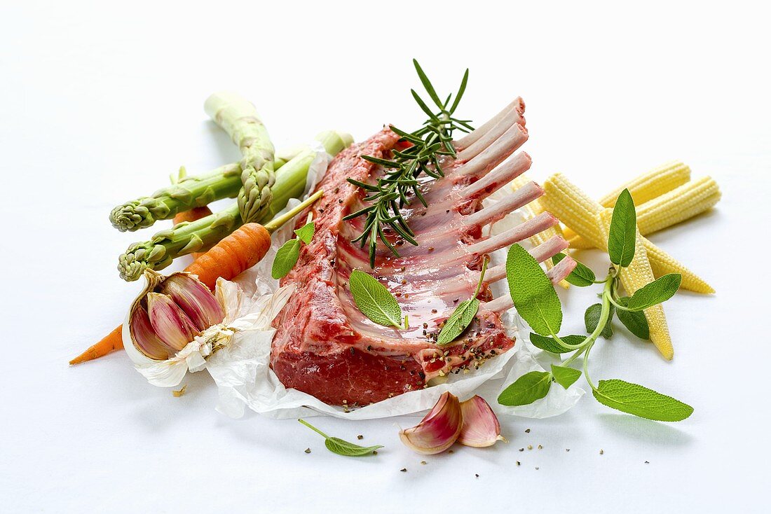 Rack of lamb with fresh vegetables