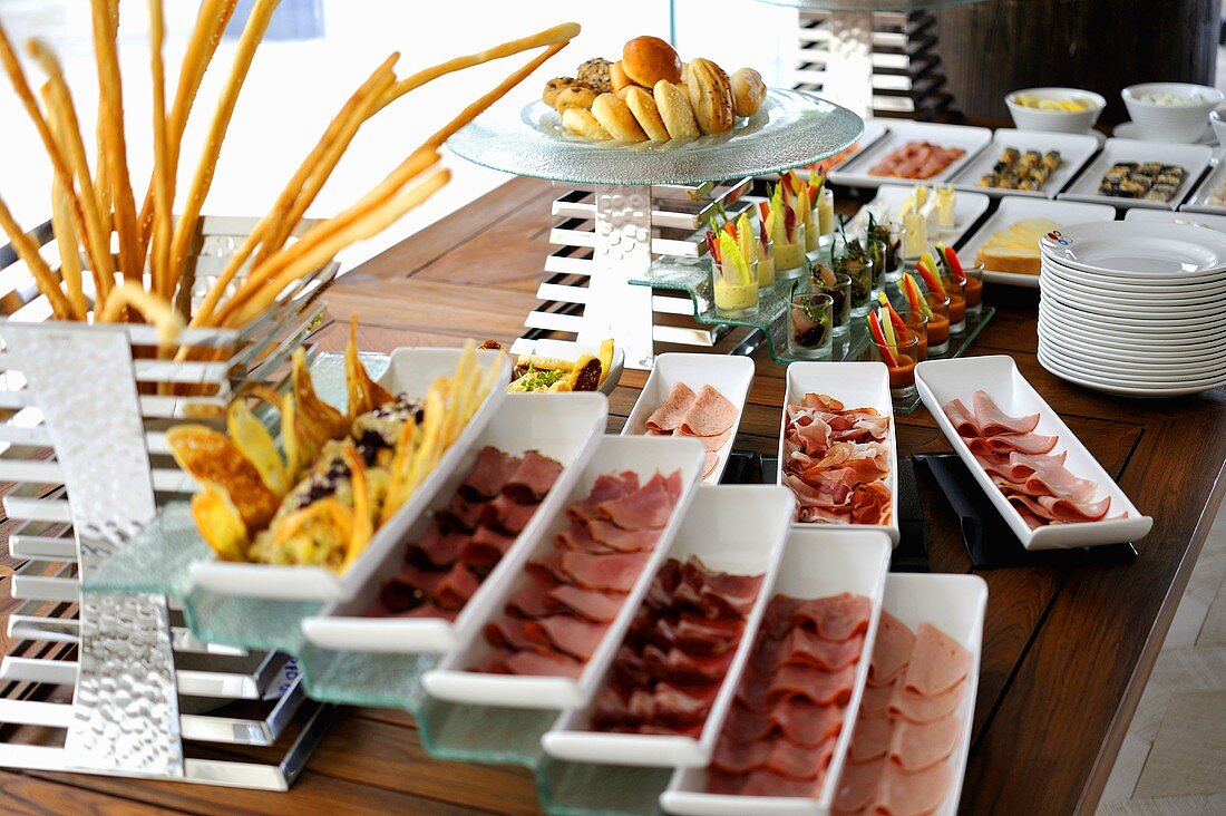 A breakfast buffet in a hotel