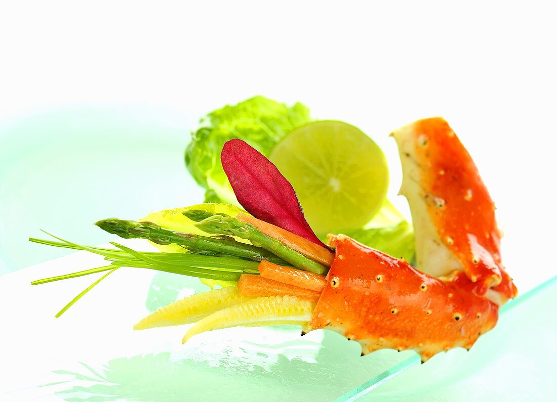 Poached crab with vegetable crudites
