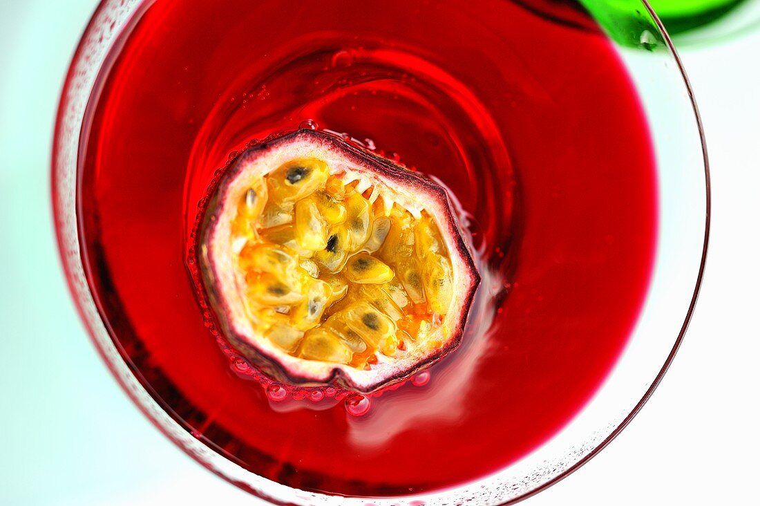 Passion Martini with passion fruit (seen from above)