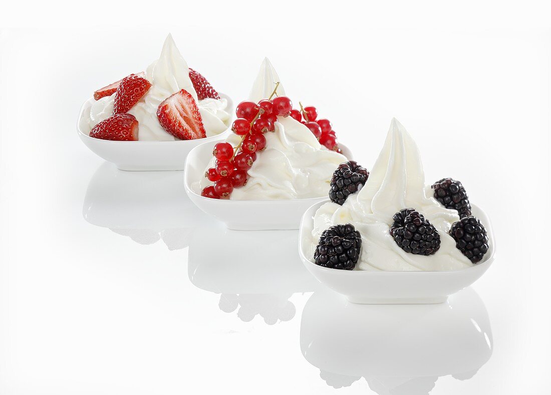 Yogurt ice cream garnished with fresh berries