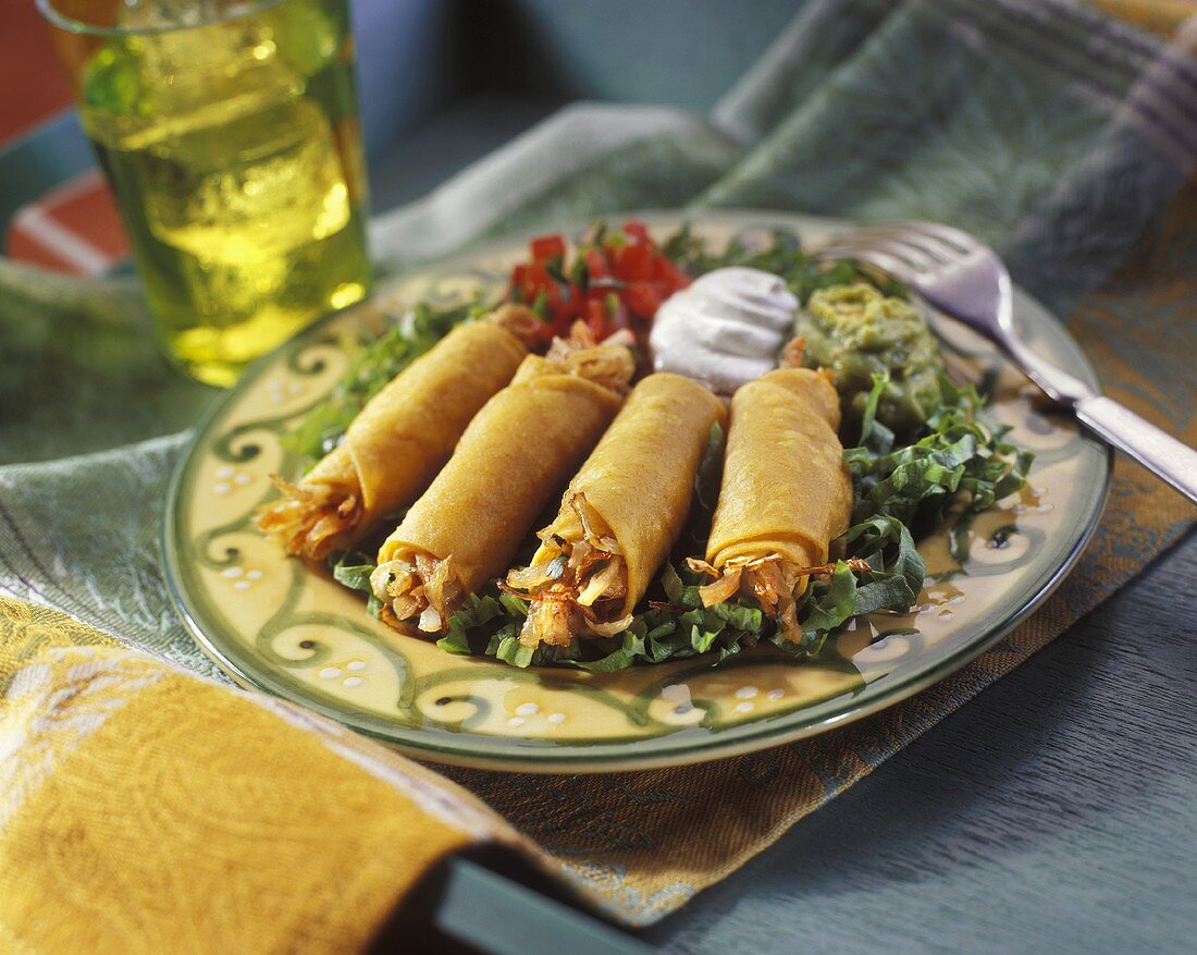 Grilled Chicken Taquitos with Guacamole and Sour Cream