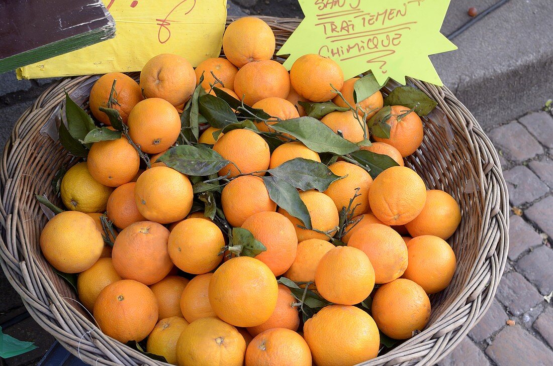 Fresh, organic oranges at the market