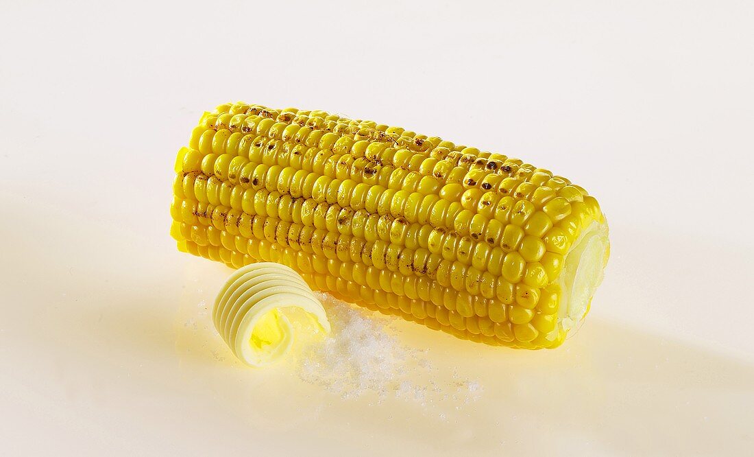 Roasted corn on the cob with butter and salt