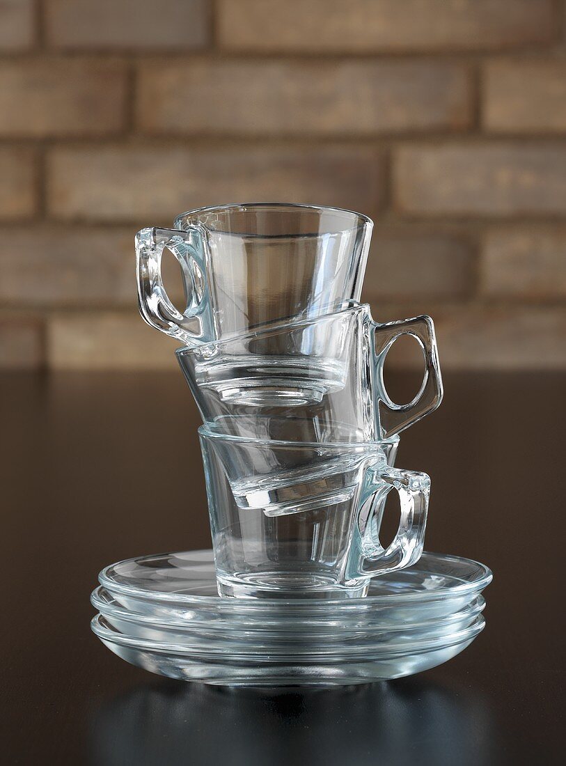 Stacked espresso cups made from glass