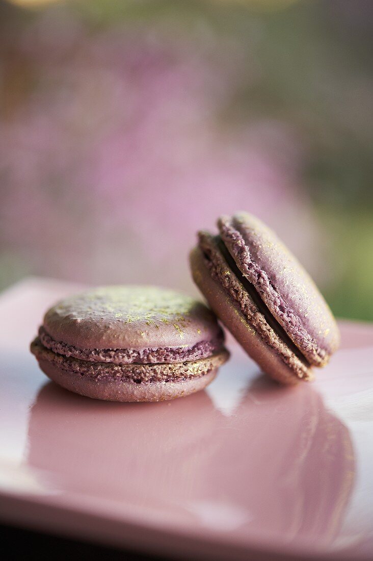 Zwei Passionsfrucht-Macarons