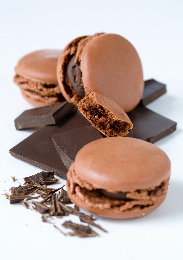 Chocolate macaroons with pieces of choc