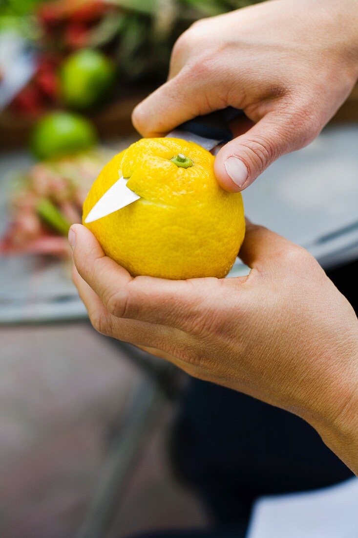 The top being cut of a lemon