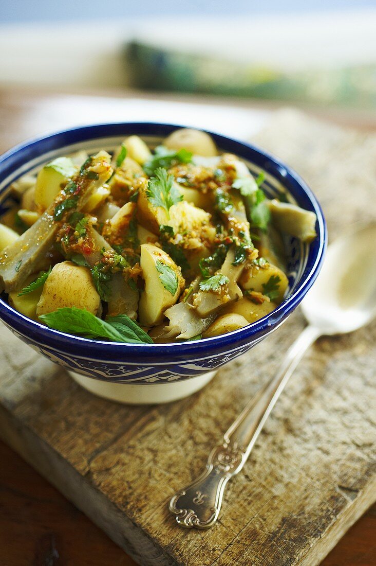 Moroccan Potato and Artichoke Salad with Harissa Dressing