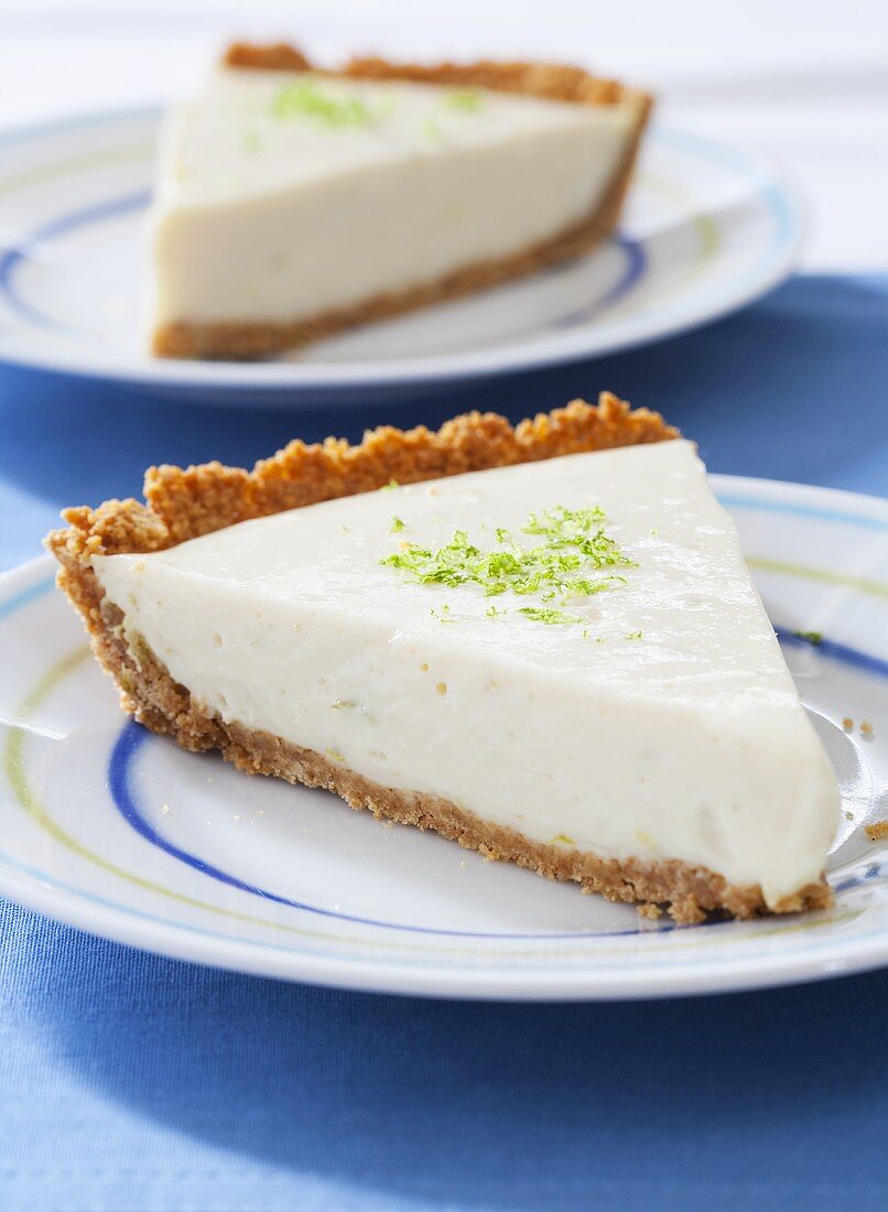 Two Slices of Key Lime Pie on Plates