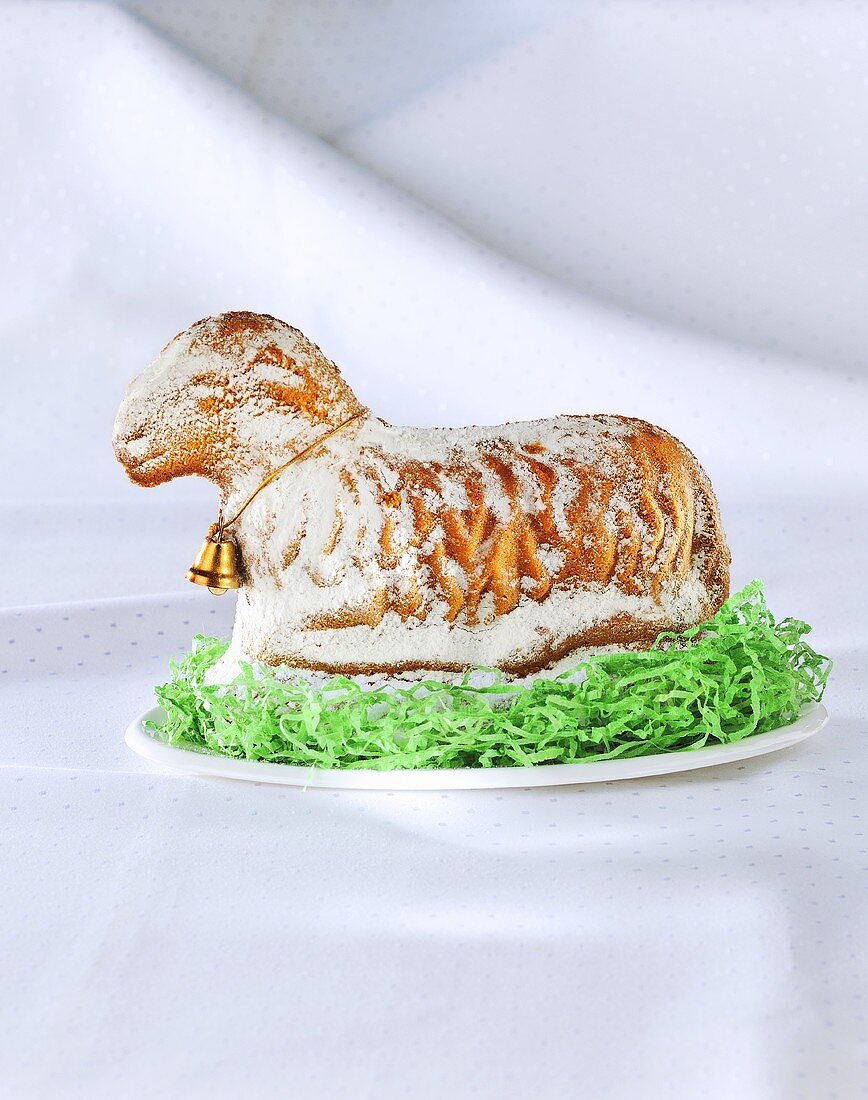 An Easter lamb with Easter grass