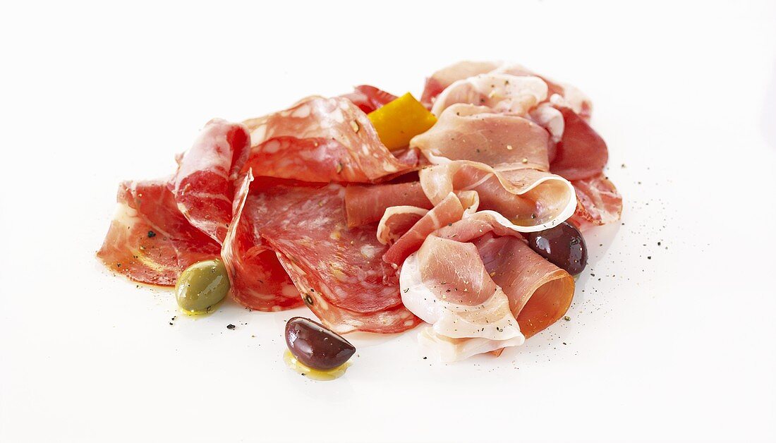 Parma ham and salami with olives