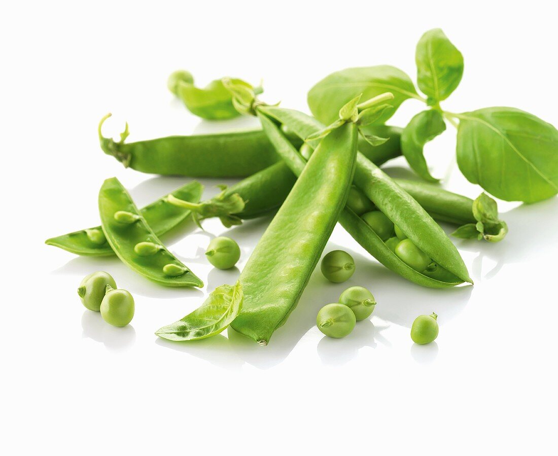 Peas with pods and basil