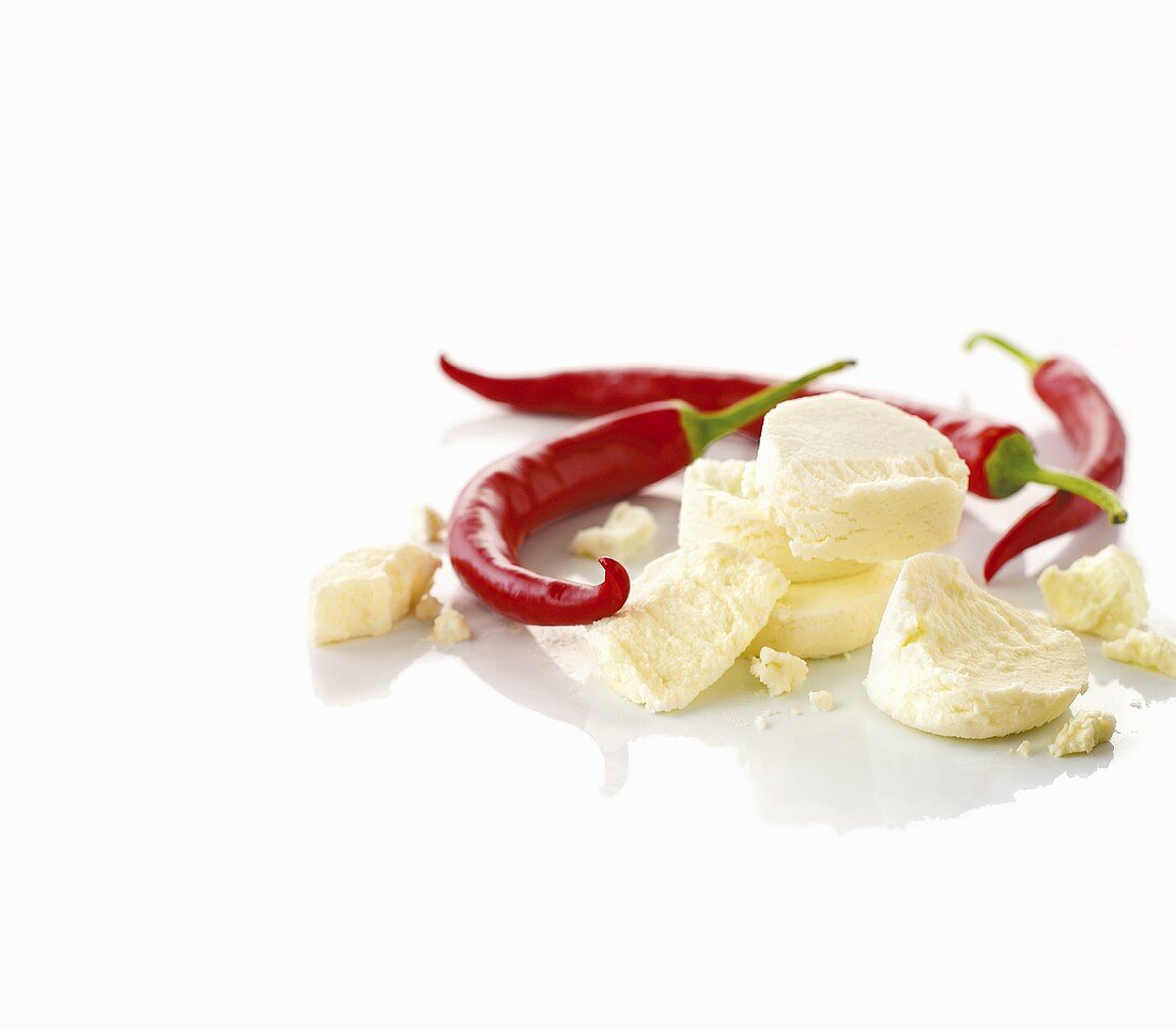 Goat cheese and red chili peppers