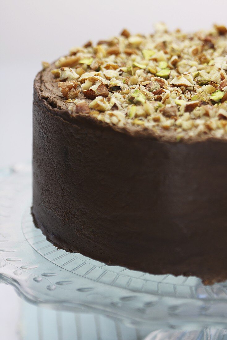 Chocolate brownie cake with nuts and pistachios