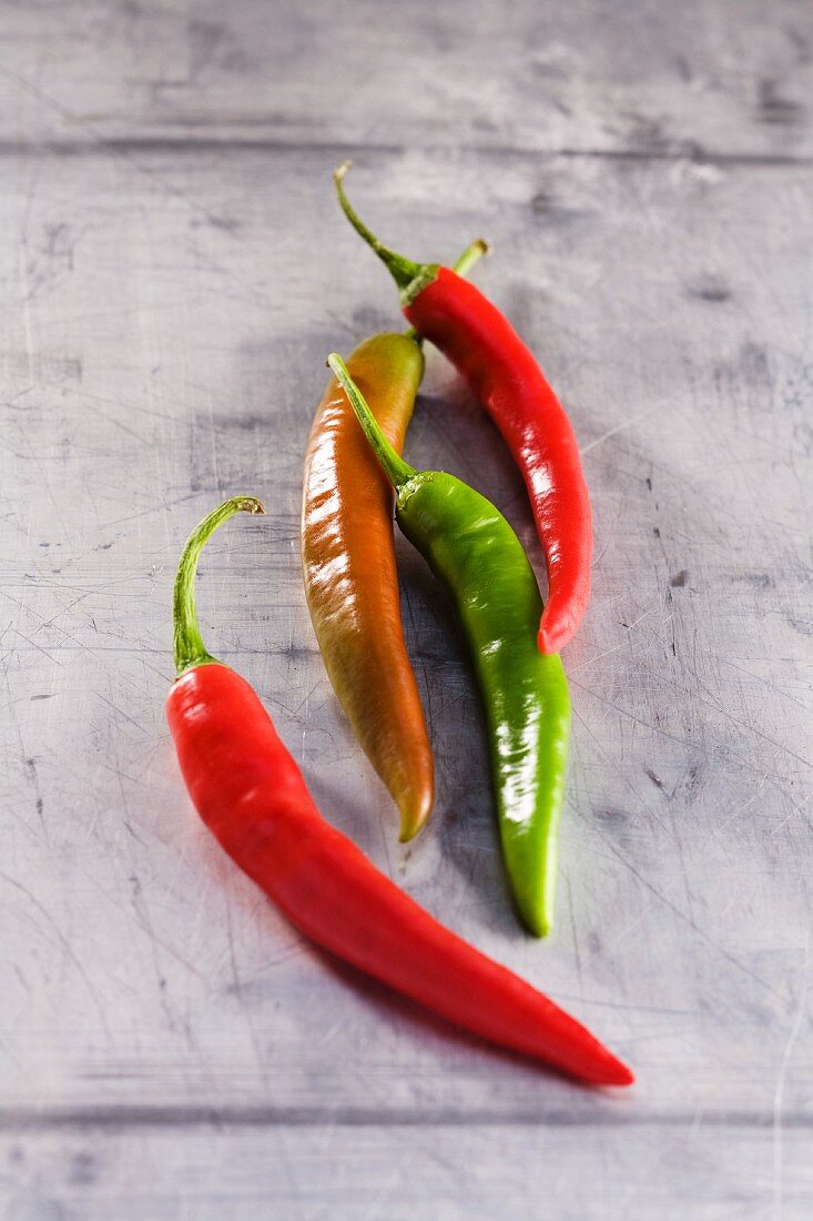 Four fresh chilli peppers