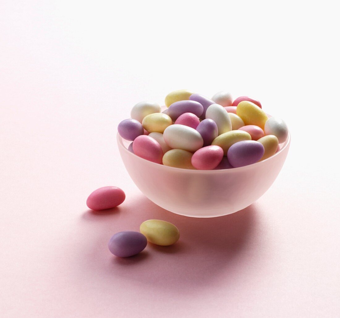 Pastel coloured sugared almonds