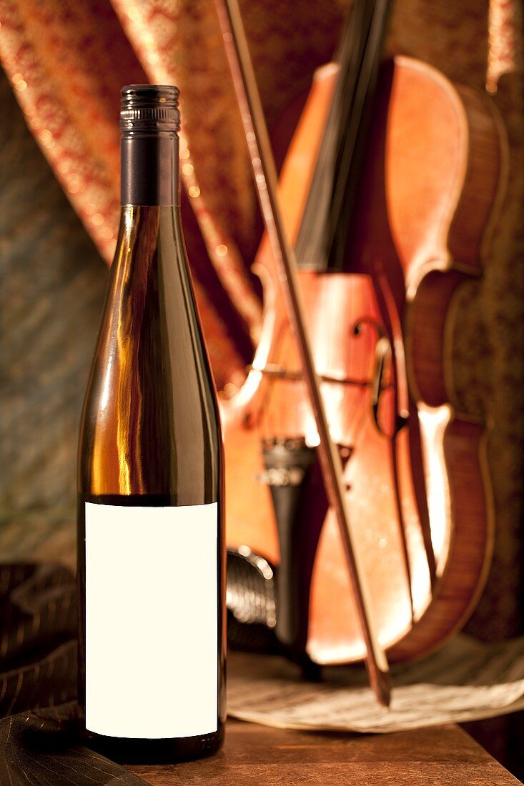 Bottle of White Wine; Violin