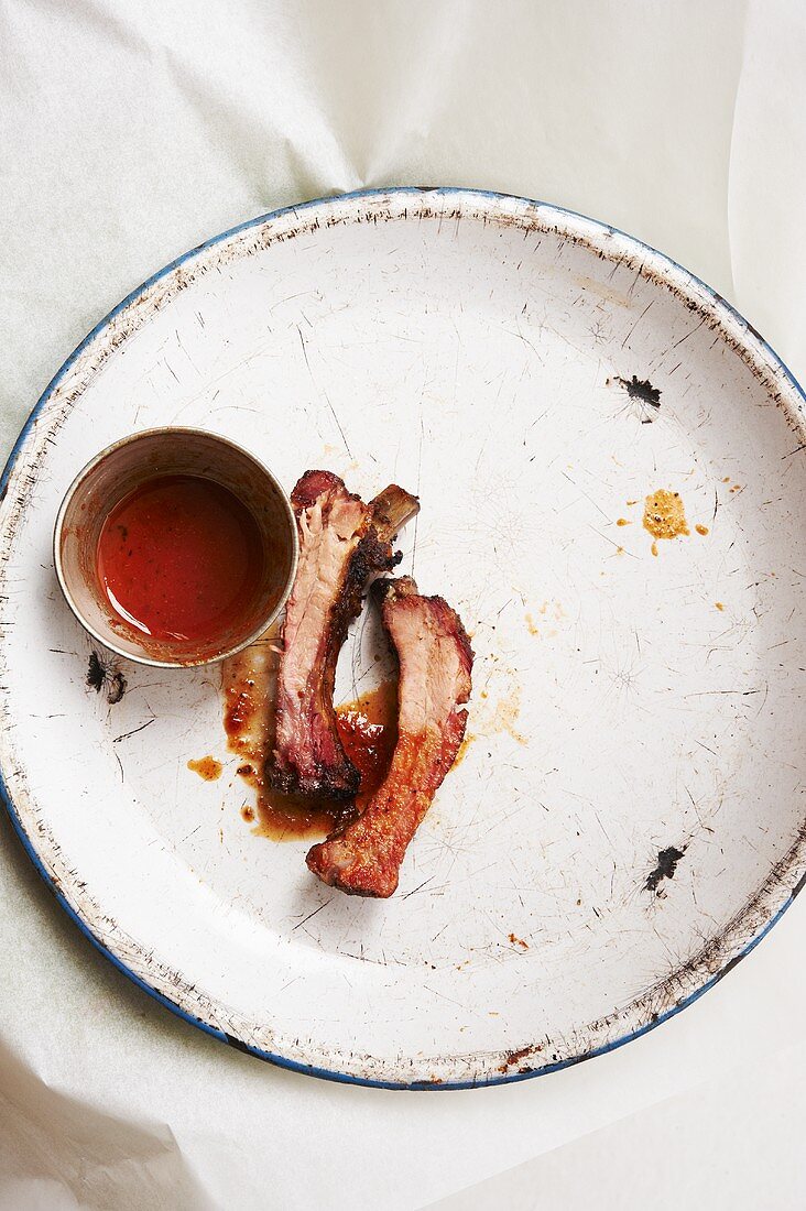 Barbecue Pork Ribs on a Plate; From Above