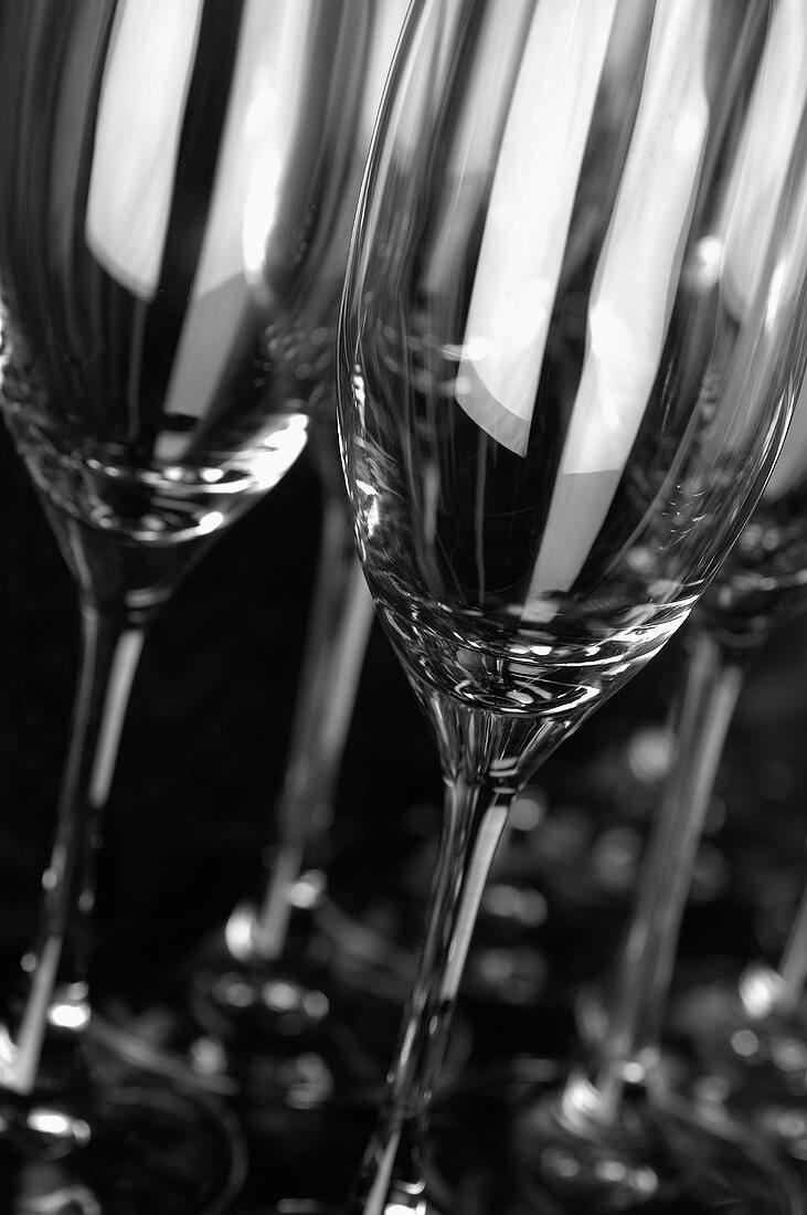 Sparkling wine glasses, close-up