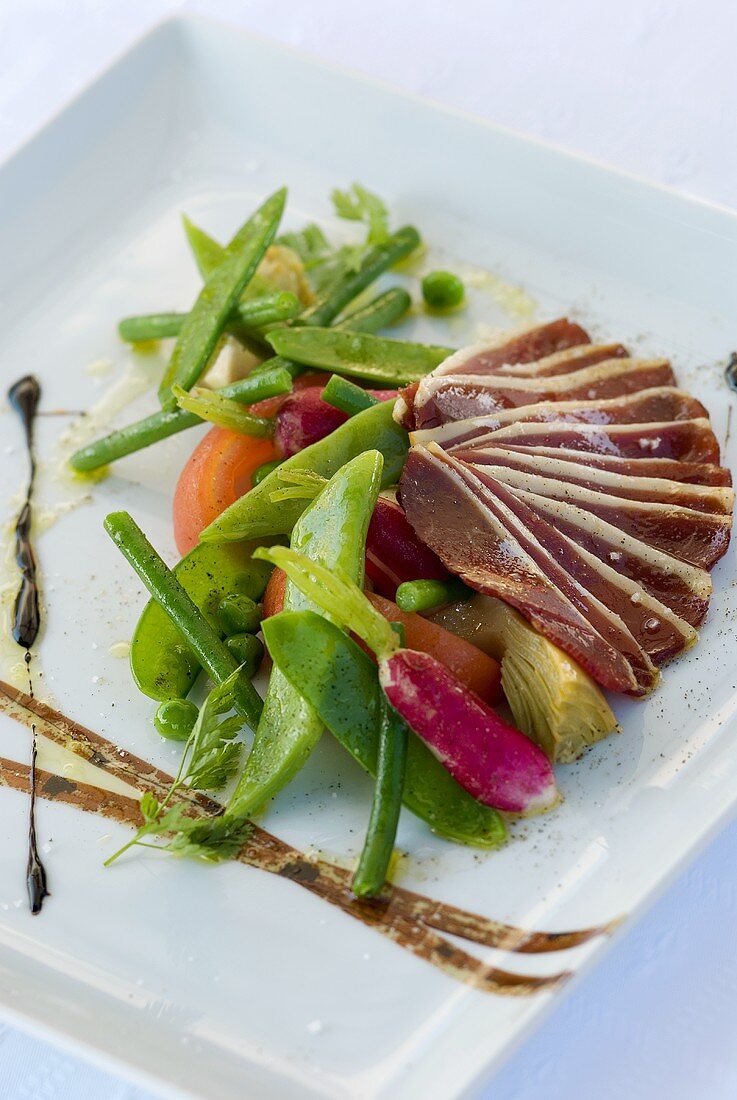 Smoked duck breast with vegetable salad