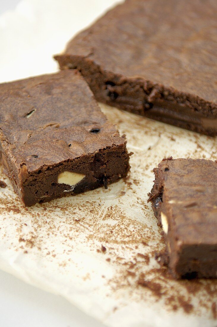 Nut brownies on baking parchment