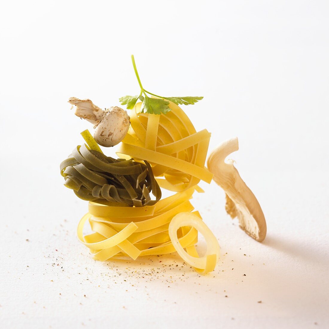 Ingredients for tagliatelle with mushrooms and herbs