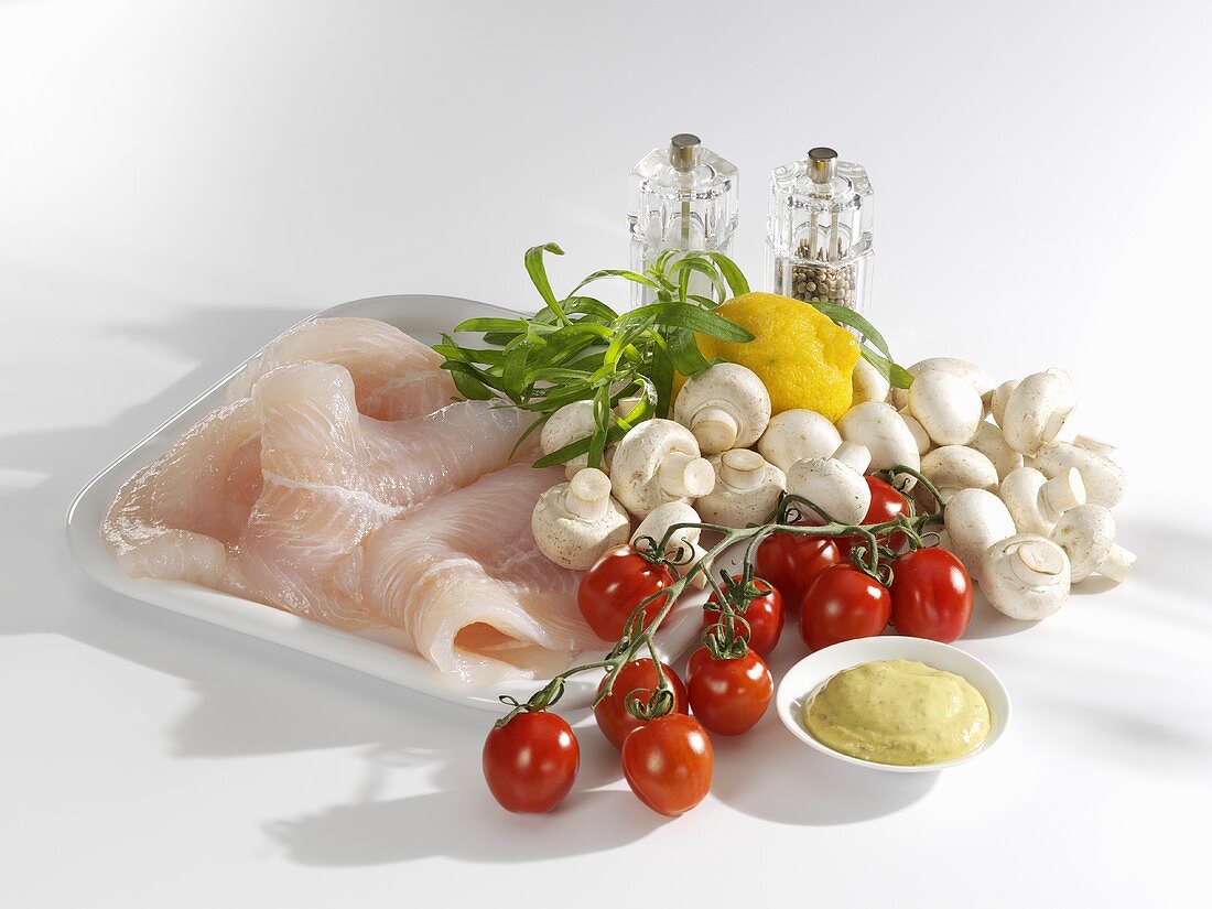 Ingredients for fish fillet with vegetables