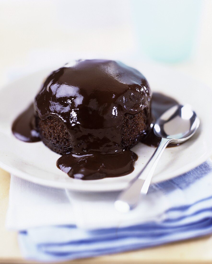 Chocolate pudding with chocolate sauce