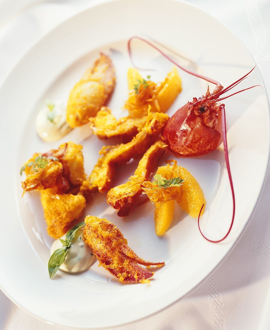 Deep-fried lobster with orange segments