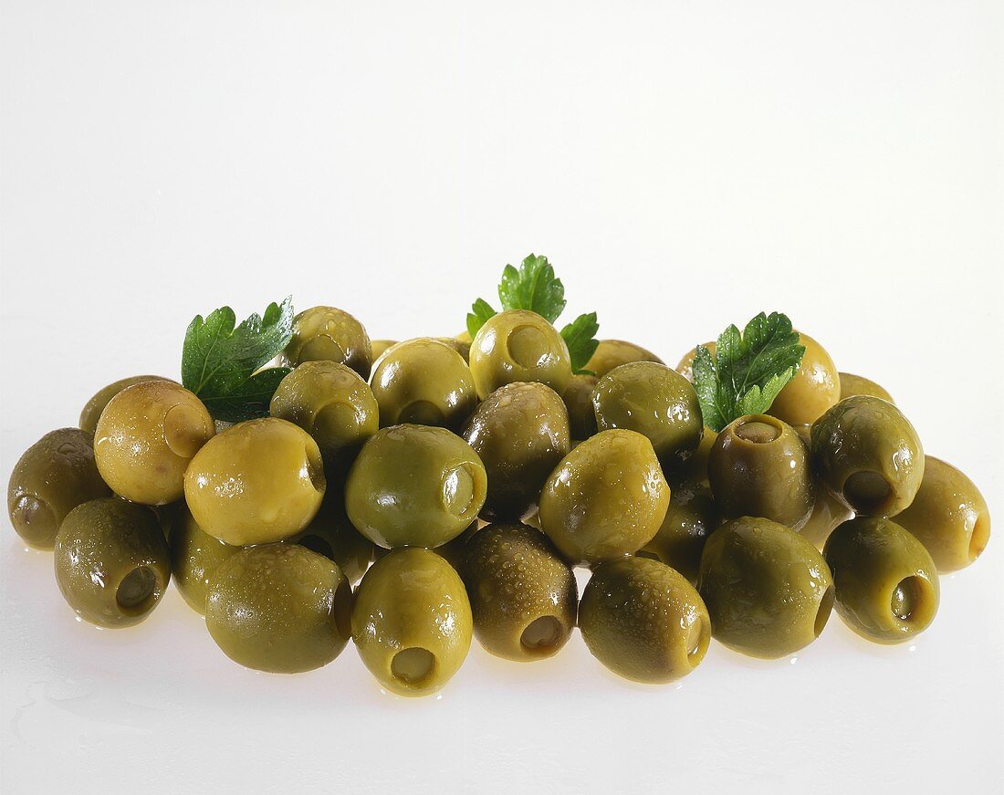 Stoned, pickled olives
