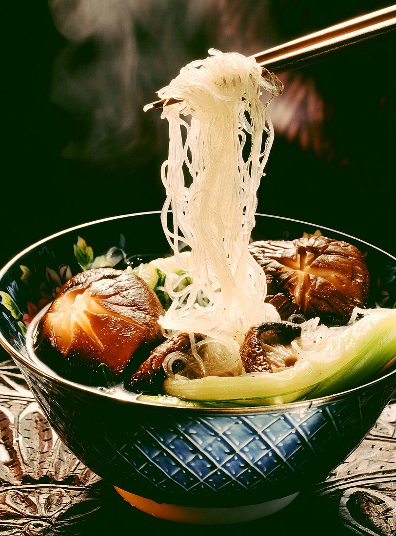 Chinese Bean Thread Noodle Soup with Shiitake Mushrooms