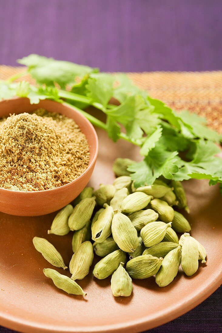 Coriander and cardamom pods