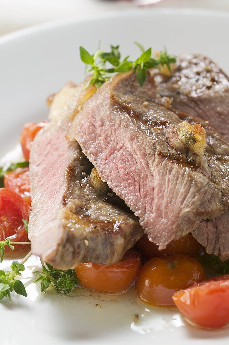 Beef steak with cherry tomatoes