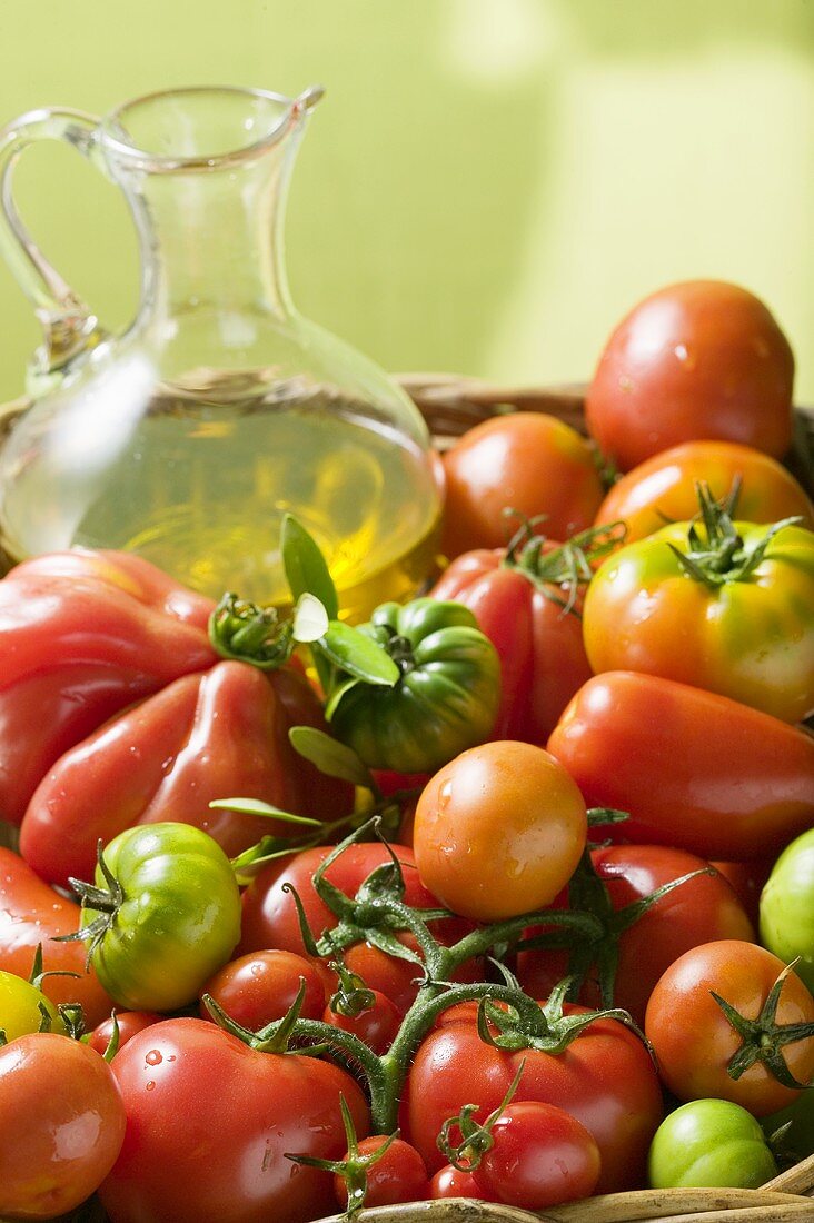 Assorted tomatoes and olive oil