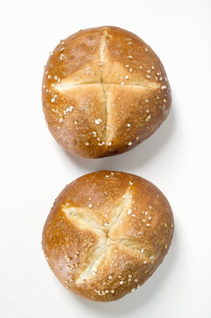 Two salted pretzel rolls