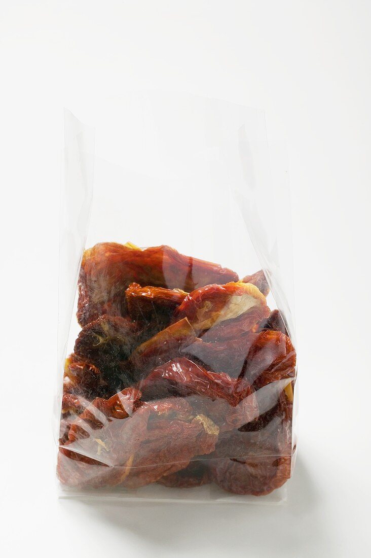 Dried tomatoes in cellophane bag