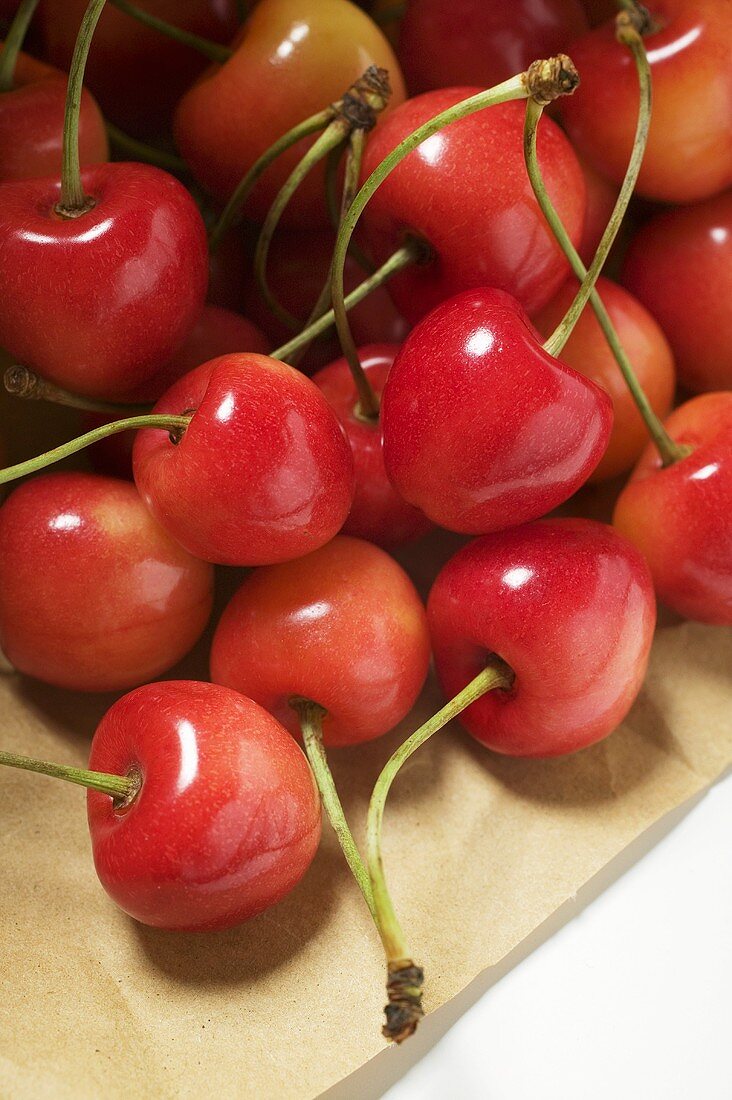 Fresh cherries in paper bag (detail)