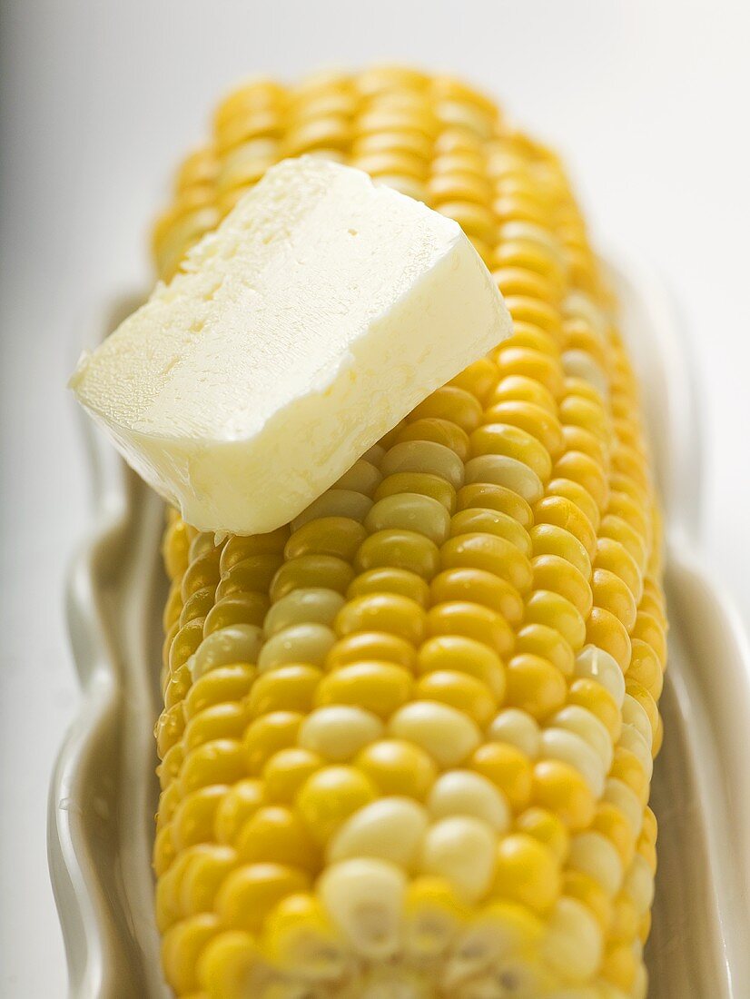 Maiskolben mit Stück Butter