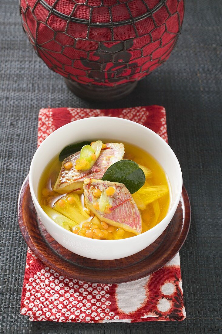Fish soup with red mullet, red lentils & pineapple (Asia)